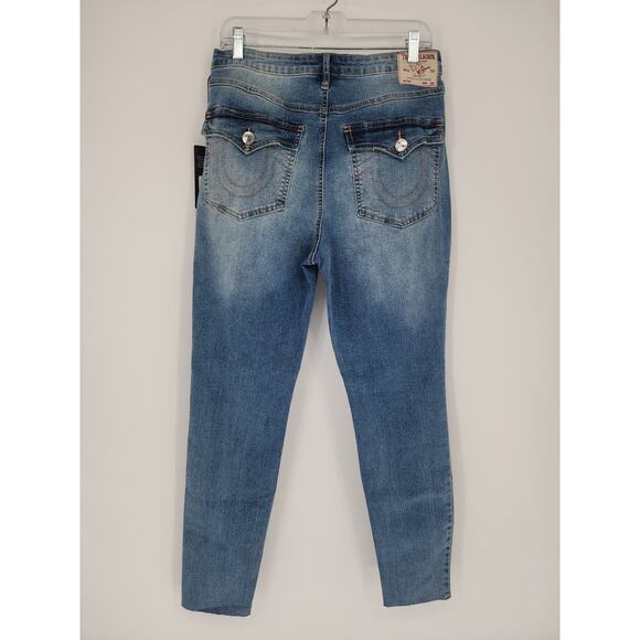 True Religion Halle Flap Skinny Raw Jeans - Medium Cloudless Wash Size 31 - Picture 3 of 14